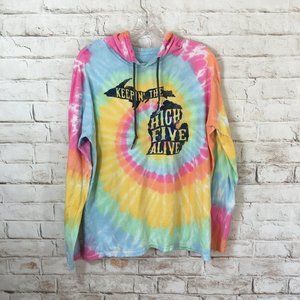 Dyenomite Womens M Keepin The High Five Tie Dye Multi-Color Pullover Hoodie